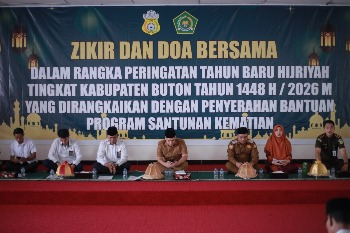 Wakil Bupati Buton Syarifudin Saafa, S.T., menghadiri acara Peringatan 1 Muharam 1448 Hijriah yang digelar di Aula Kantor Bupati Buton, Kompleks Perkantoran Takawa, Senin siang (15/6/2026) pukul 14.00 WITA. (Foto: La Ampi - Takawa ID )