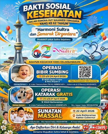 Pemerintah Provinsi Sulawesi Tenggara Gelar Bakti Sosial Kesehatan dalam Rangka HUT ke-62